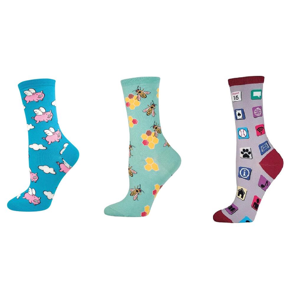 NEW SOCKSMITH women's when pigs fly & busy bees & apps socks - set of 3 pair in